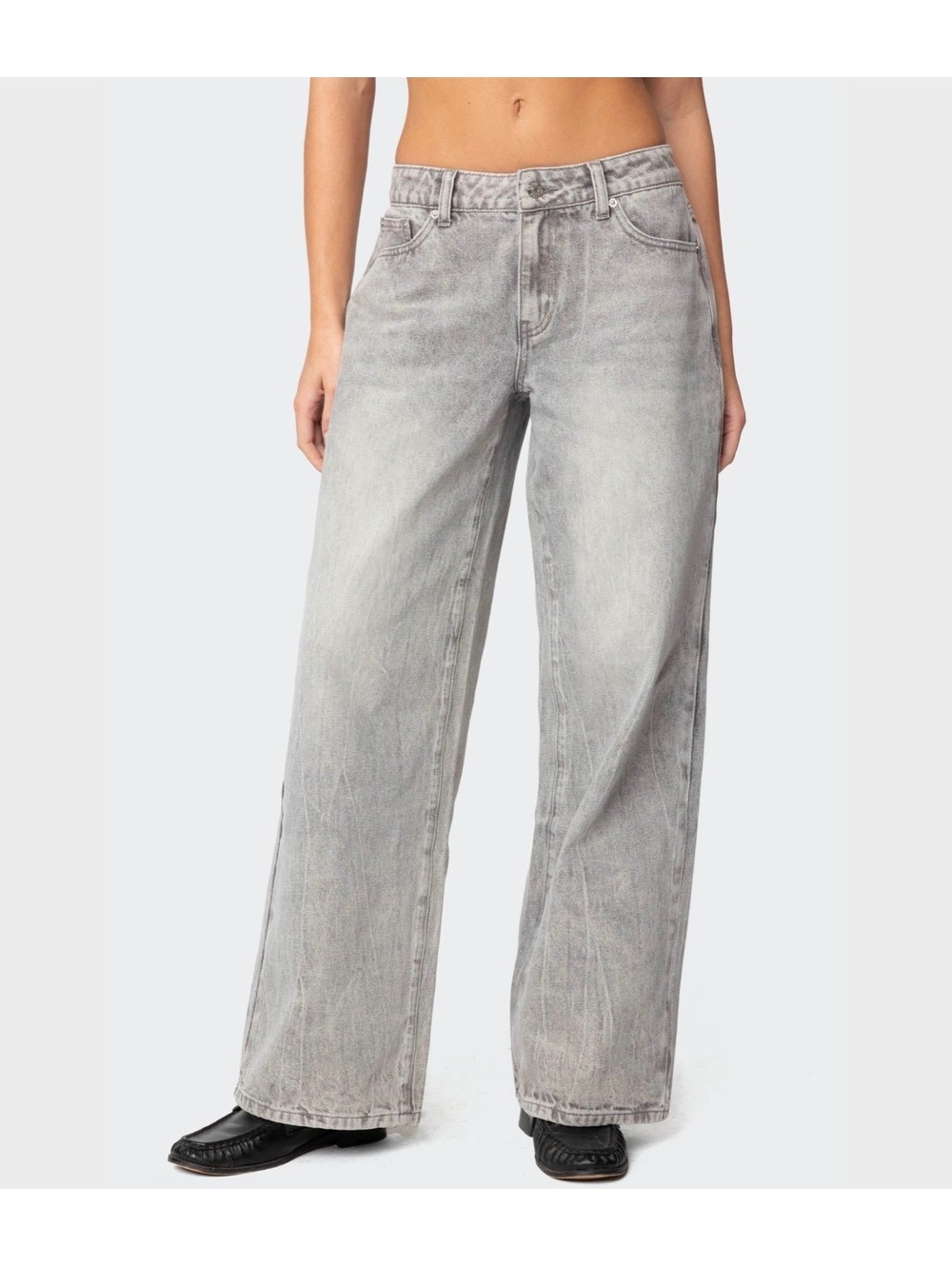 New Edikted Magda Acid Wash Low Rise Baggy Jeans size L
